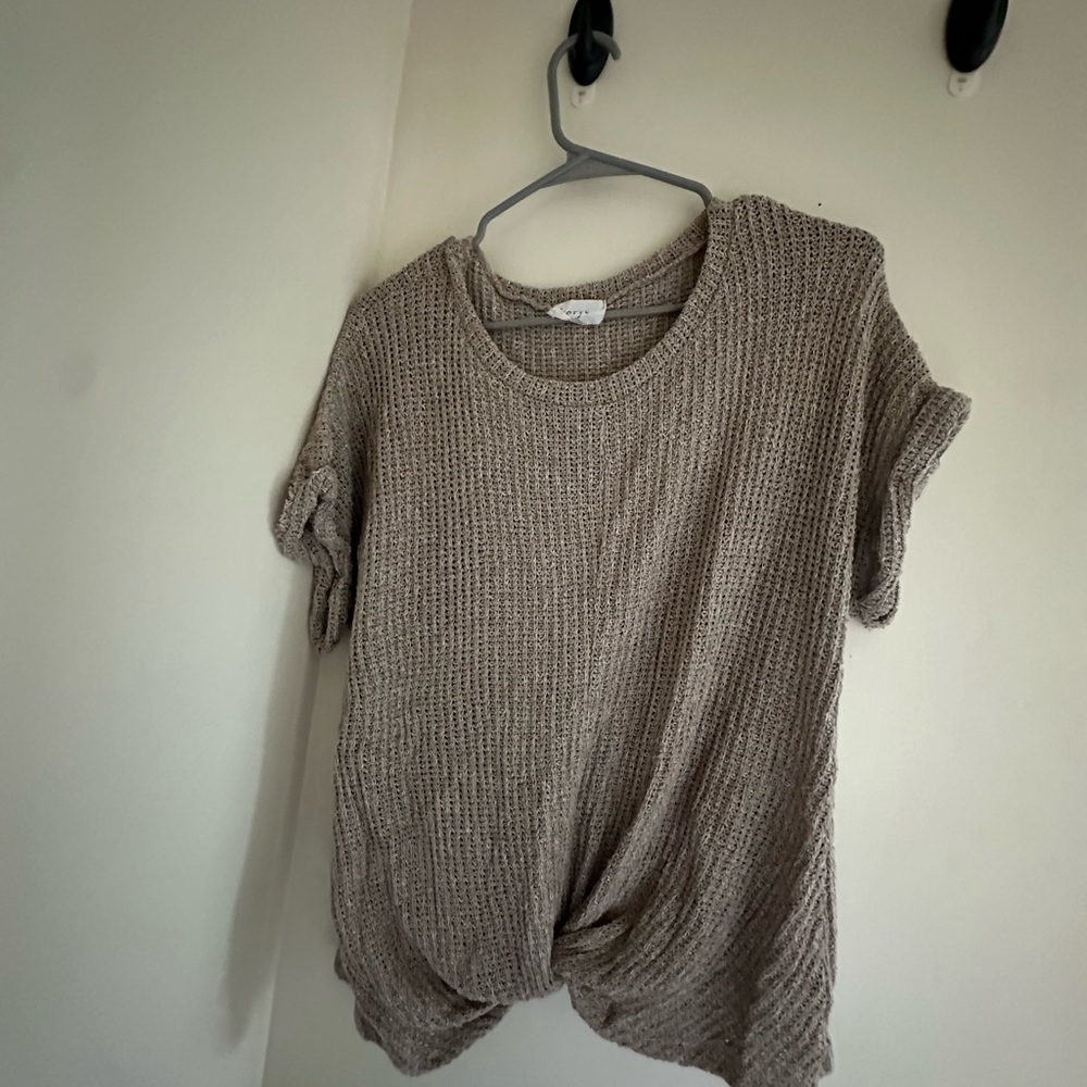 Cozy Knit Short Sleeve Top in Taupe
